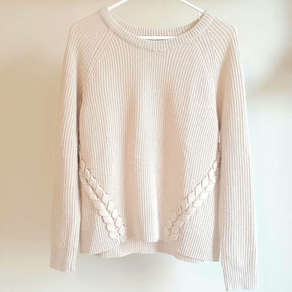 Pink Rose Beige Sweater with Braided Sides